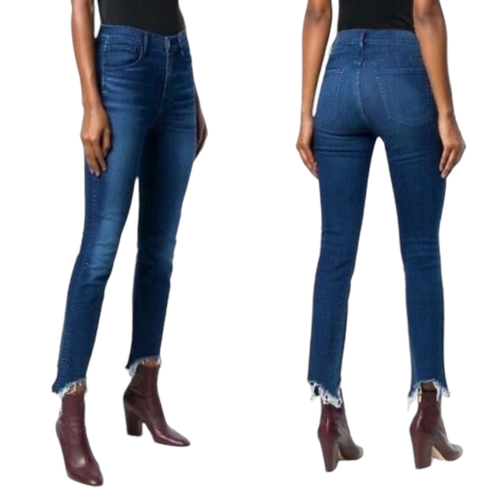 3x1 NYC High Waist Straight Leg Authentic Crop Jeans Eleta Raw Chewed Hem 24